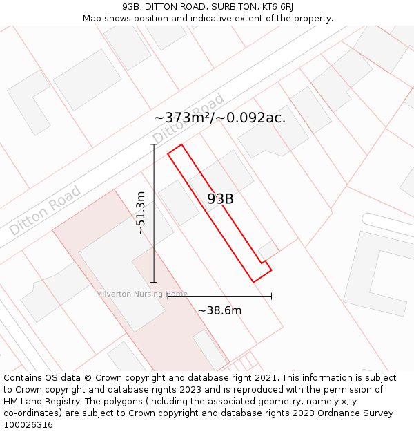 93B, DITTON ROAD, SURBITON, KT6 6RJ: Plot and title map