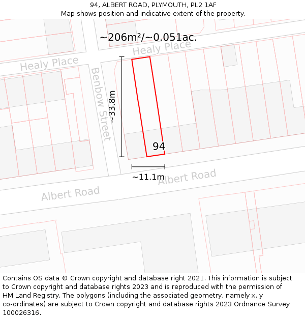 94, ALBERT ROAD, PLYMOUTH, PL2 1AF: Plot and title map