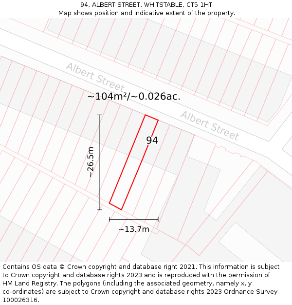 94, ALBERT STREET, WHITSTABLE, CT5 1HT: Plot and title map