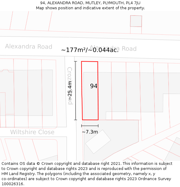 94, ALEXANDRA ROAD, MUTLEY, PLYMOUTH, PL4 7JU: Plot and title map
