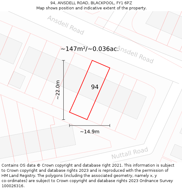 94, ANSDELL ROAD, BLACKPOOL, FY1 6PZ: Plot and title map