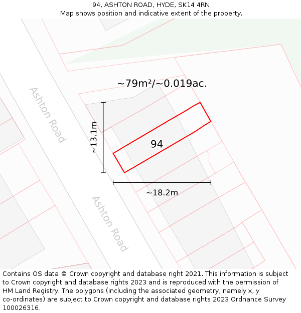 94, ASHTON ROAD, HYDE, SK14 4RN: Plot and title map