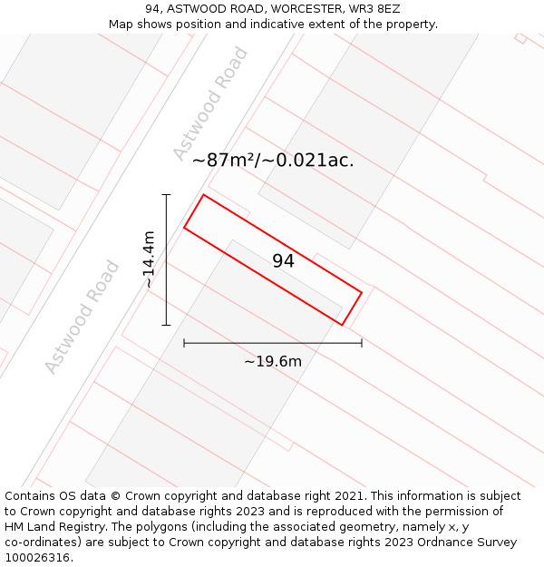 94, ASTWOOD ROAD, WORCESTER, WR3 8EZ: Plot and title map