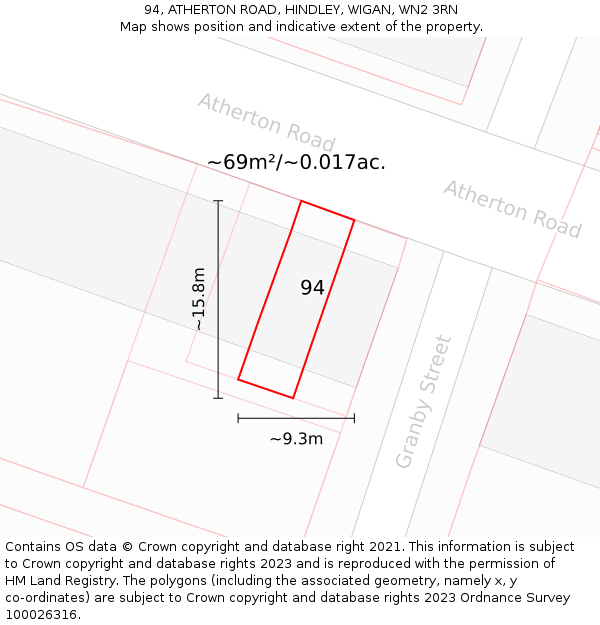 94, ATHERTON ROAD, HINDLEY, WIGAN, WN2 3RN: Plot and title map