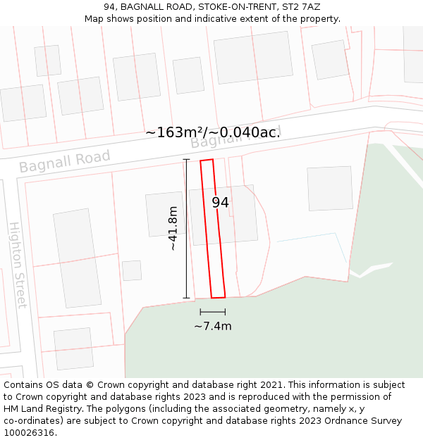 94, BAGNALL ROAD, STOKE-ON-TRENT, ST2 7AZ: Plot and title map