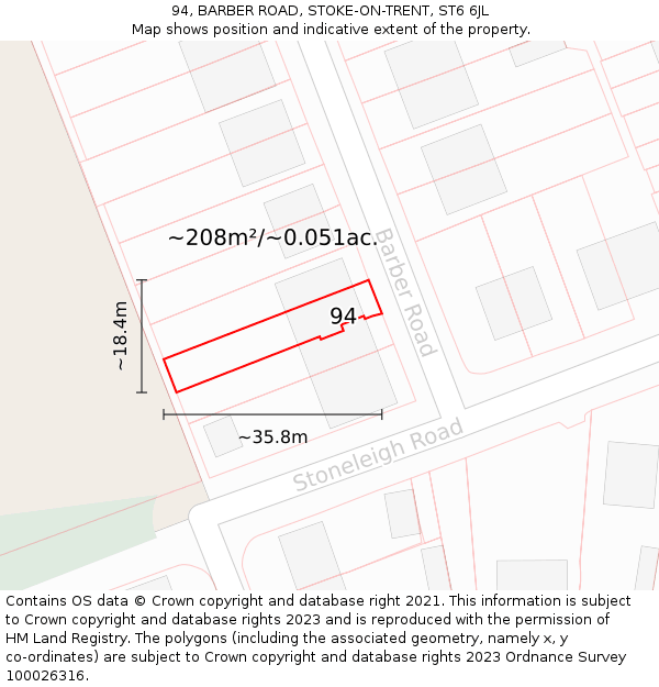 94, BARBER ROAD, STOKE-ON-TRENT, ST6 6JL: Plot and title map