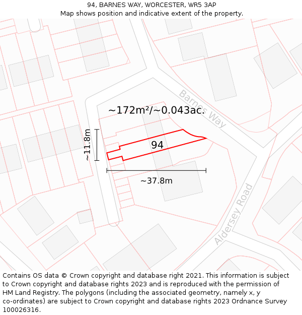 94, BARNES WAY, WORCESTER, WR5 3AP: Plot and title map