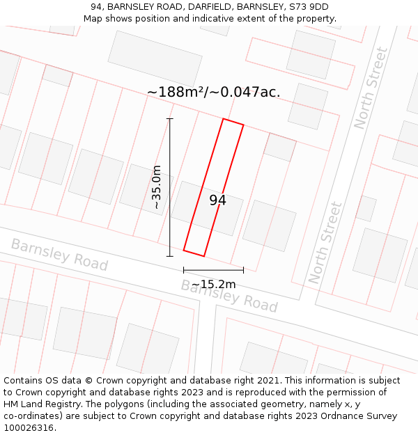 94, BARNSLEY ROAD, DARFIELD, BARNSLEY, S73 9DD: Plot and title map