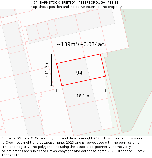 94, BARNSTOCK, BRETTON, PETERBOROUGH, PE3 8EJ: Plot and title map