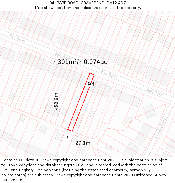 94, BARR ROAD, GRAVESEND, DA12 4DZ: Plot and title map