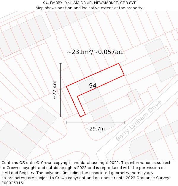 94, BARRY LYNHAM DRIVE, NEWMARKET, CB8 8YT: Plot and title map
