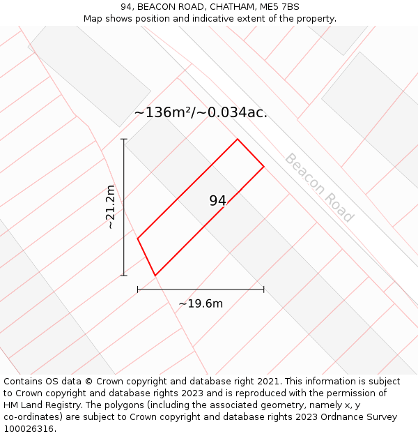 94, BEACON ROAD, CHATHAM, ME5 7BS: Plot and title map