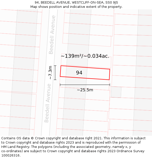 94, BEEDELL AVENUE, WESTCLIFF-ON-SEA, SS0 9JS: Plot and title map