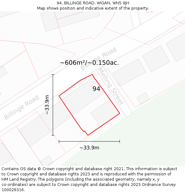 94, BILLINGE ROAD, WIGAN, WN5 9JH: Plot and title map