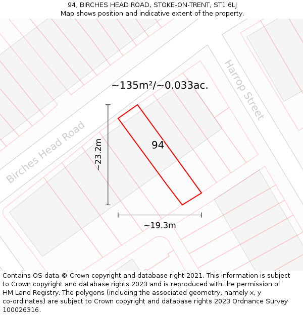 94, BIRCHES HEAD ROAD, STOKE-ON-TRENT, ST1 6LJ: Plot and title map