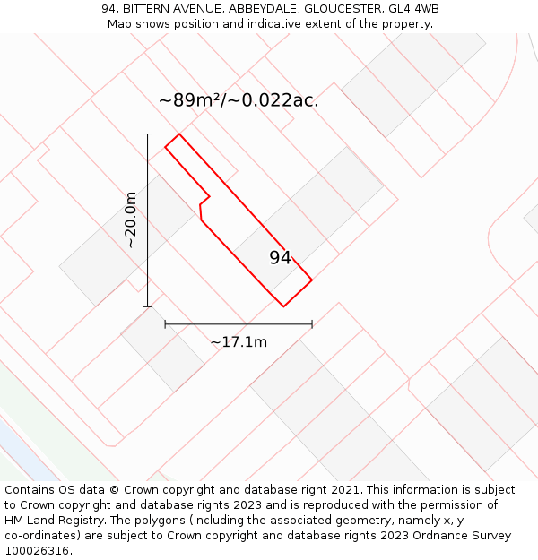 94, BITTERN AVENUE, ABBEYDALE, GLOUCESTER, GL4 4WB: Plot and title map