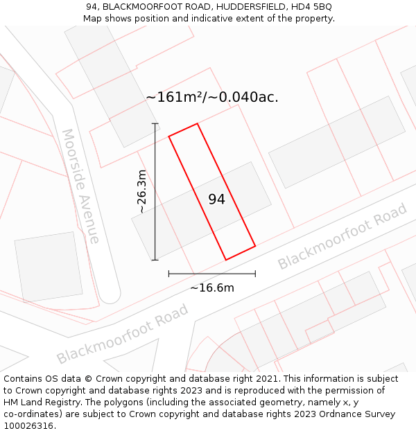 94, BLACKMOORFOOT ROAD, HUDDERSFIELD, HD4 5BQ: Plot and title map