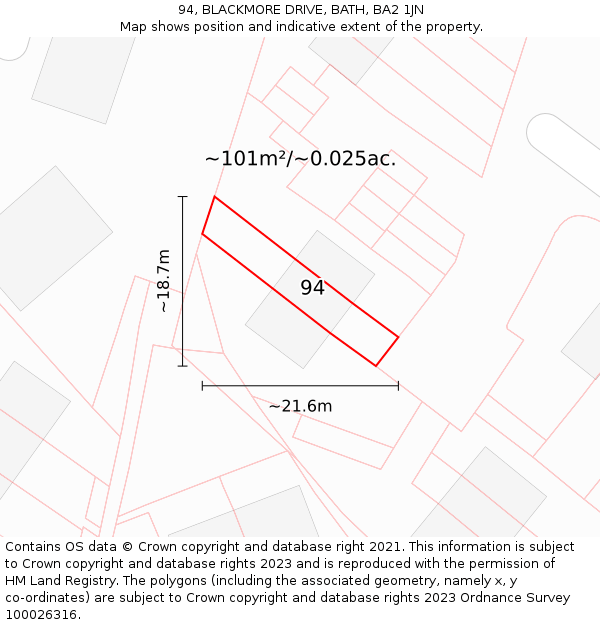 94, BLACKMORE DRIVE, BATH, BA2 1JN: Plot and title map
