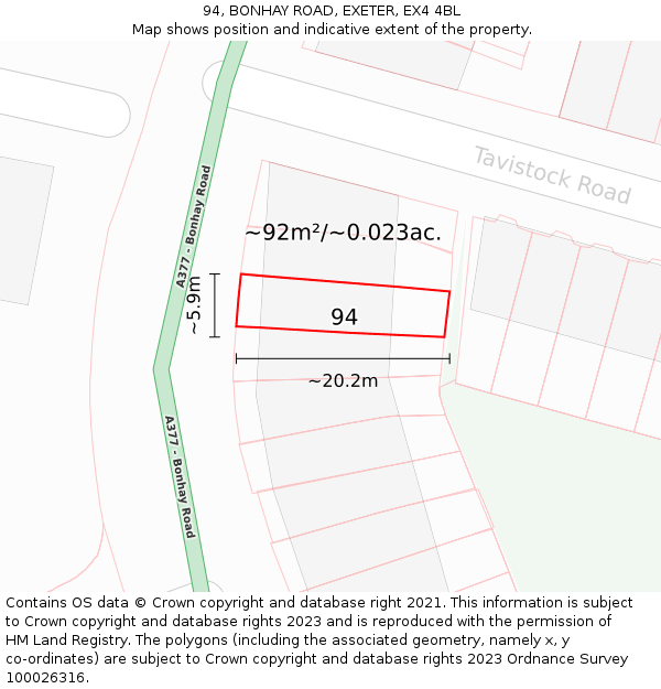 94, BONHAY ROAD, EXETER, EX4 4BL: Plot and title map