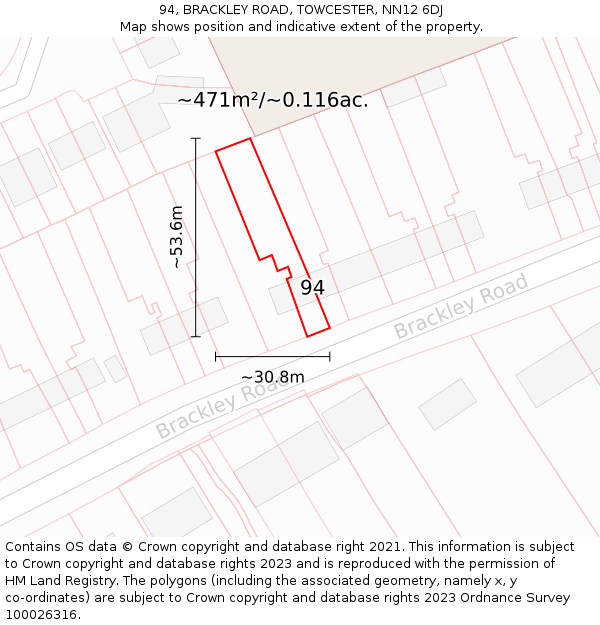 94, BRACKLEY ROAD, TOWCESTER, NN12 6DJ: Plot and title map