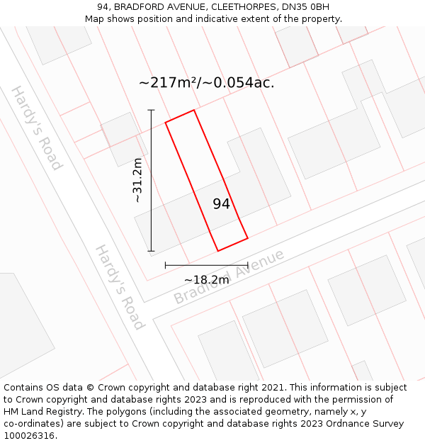 94, BRADFORD AVENUE, CLEETHORPES, DN35 0BH: Plot and title map