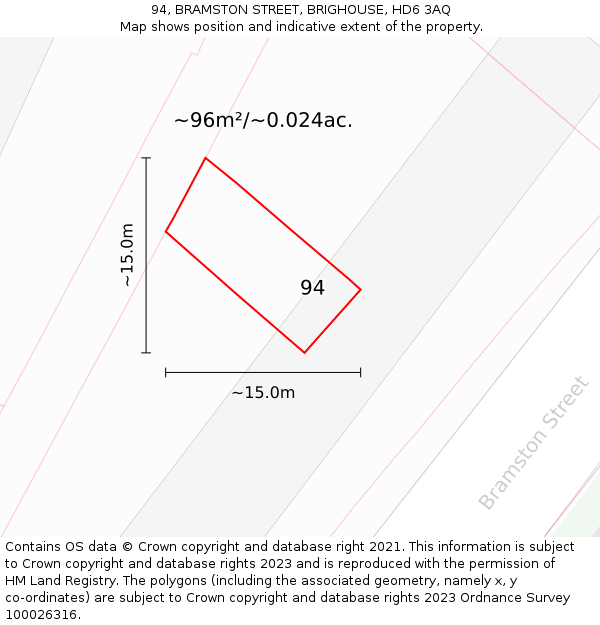 94, BRAMSTON STREET, BRIGHOUSE, HD6 3AQ: Plot and title map