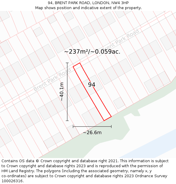 94, BRENT PARK ROAD, LONDON, NW4 3HP: Plot and title map