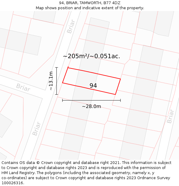 94, BRIAR, TAMWORTH, B77 4DZ: Plot and title map
