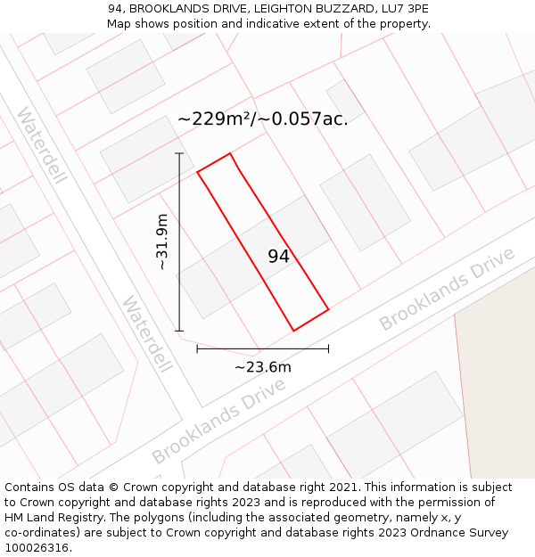 94, BROOKLANDS DRIVE, LEIGHTON BUZZARD, LU7 3PE: Plot and title map