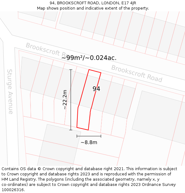 94, BROOKSCROFT ROAD, LONDON, E17 4JR: Plot and title map
