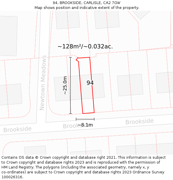 94, BROOKSIDE, CARLISLE, CA2 7GW: Plot and title map