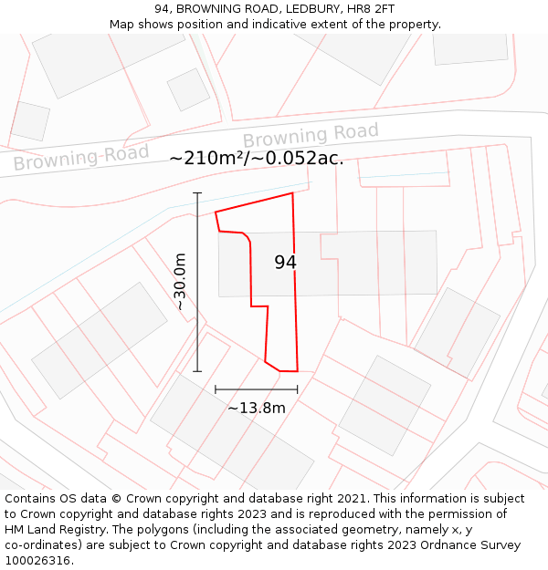 94, BROWNING ROAD, LEDBURY, HR8 2FT: Plot and title map
