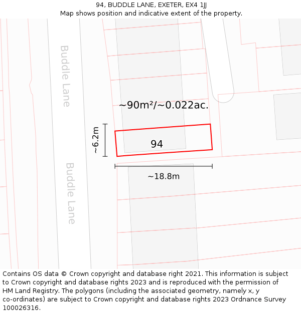 94, BUDDLE LANE, EXETER, EX4 1JJ: Plot and title map