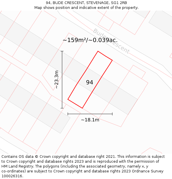 94, BUDE CRESCENT, STEVENAGE, SG1 2RB: Plot and title map