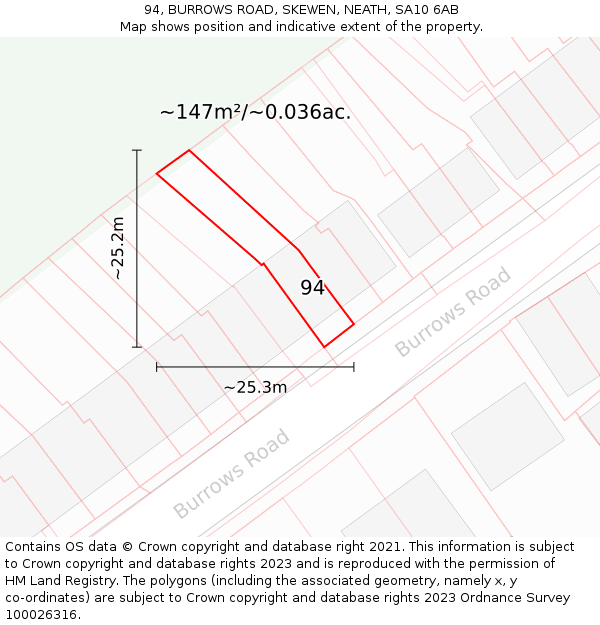 94, BURROWS ROAD, SKEWEN, NEATH, SA10 6AB: Plot and title map