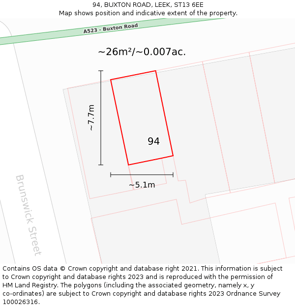 94, BUXTON ROAD, LEEK, ST13 6EE: Plot and title map