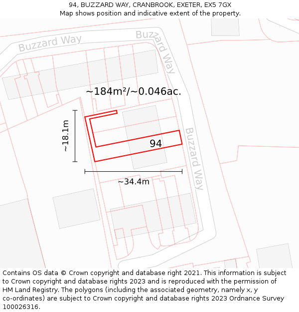 94, BUZZARD WAY, CRANBROOK, EXETER, EX5 7GX: Plot and title map