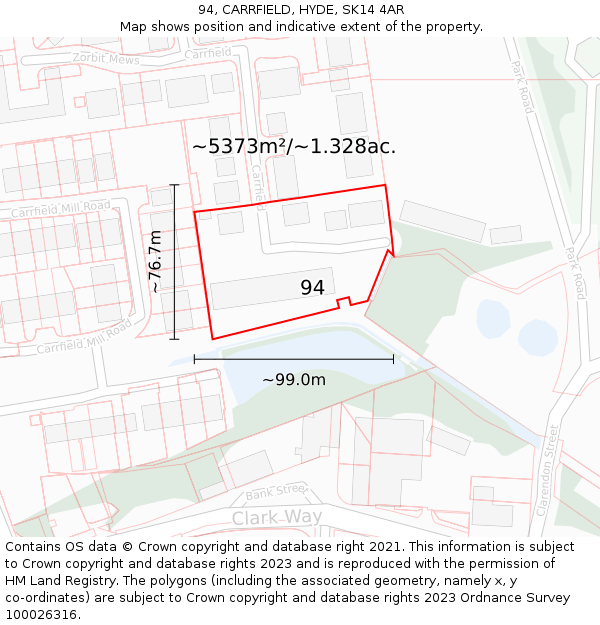 94, CARRFIELD, HYDE, SK14 4AR: Plot and title map