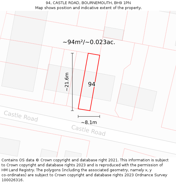 94, CASTLE ROAD, BOURNEMOUTH, BH9 1PN: Plot and title map