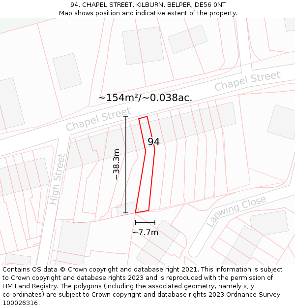 94, CHAPEL STREET, KILBURN, BELPER, DE56 0NT: Plot and title map