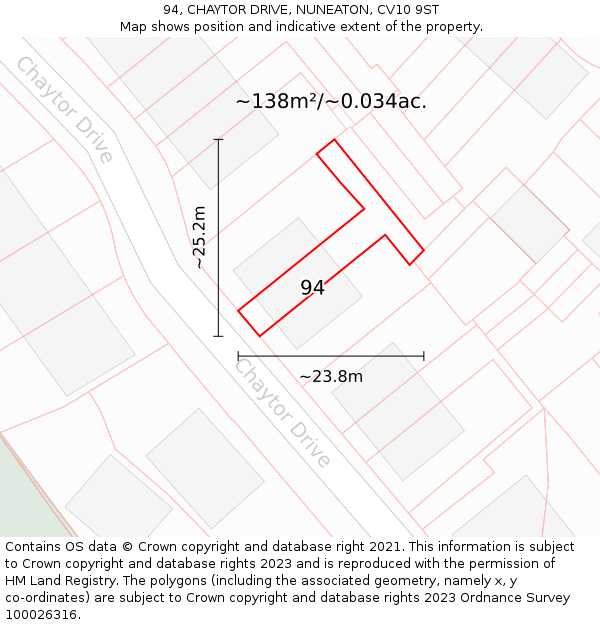 94, CHAYTOR DRIVE, NUNEATON, CV10 9ST: Plot and title map