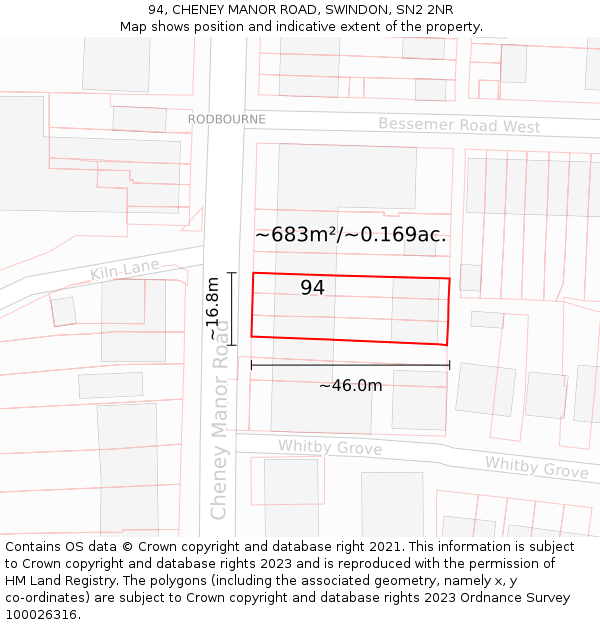 94, CHENEY MANOR ROAD, SWINDON, SN2 2NR: Plot and title map