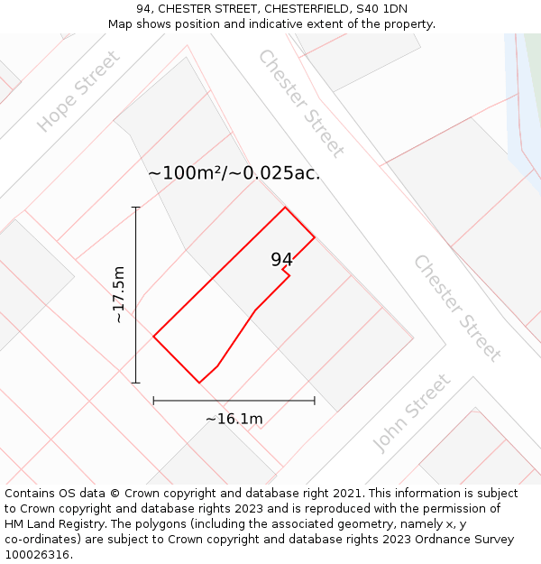 94, CHESTER STREET, CHESTERFIELD, S40 1DN: Plot and title map
