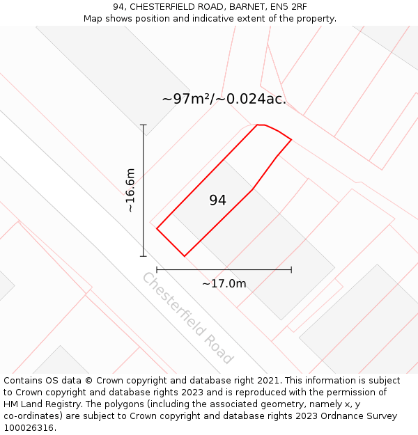 94, CHESTERFIELD ROAD, BARNET, EN5 2RF: Plot and title map