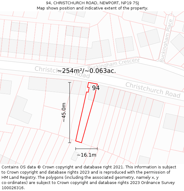 94, CHRISTCHURCH ROAD, NEWPORT, NP19 7SJ: Plot and title map