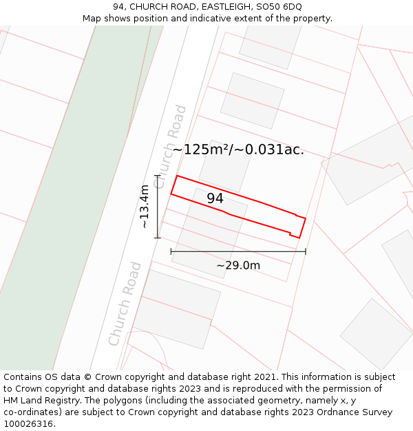 94, CHURCH ROAD, EASTLEIGH, SO50 6DQ: Plot and title map