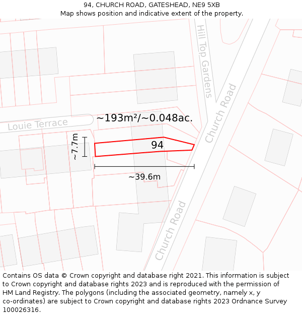 94, CHURCH ROAD, GATESHEAD, NE9 5XB: Plot and title map