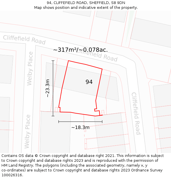 94, CLIFFEFIELD ROAD, SHEFFIELD, S8 9DN: Plot and title map