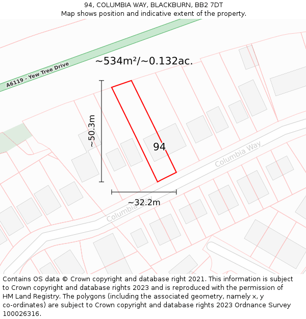 94, COLUMBIA WAY, BLACKBURN, BB2 7DT: Plot and title map