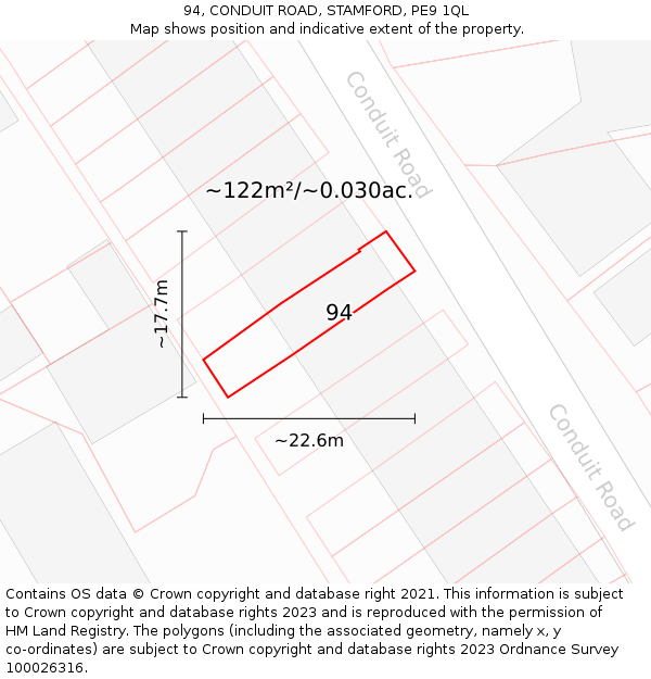 94, CONDUIT ROAD, STAMFORD, PE9 1QL: Plot and title map